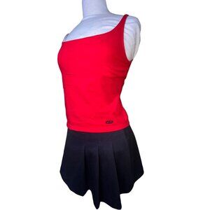DKNY Red Spaghetti Strap Top & Black Varsity Cheerleader Skirt Set L / XL